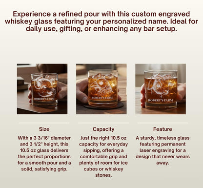 Personalized Whiskey Rocks Glass Farm Animals, Laser Engraved 10.5 oz Old Fashioned Bourbon Glass, Custom Name Barware for Dad Husband Farmhouse Style (Alpaca)