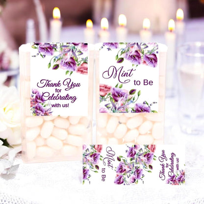 Favor Labels for Tic Tac Boxes, Purple Floral Mint to Be Party Bridal Shower Favors, Self-Adhesive, Gloss Sticker Paper (24 Labels)