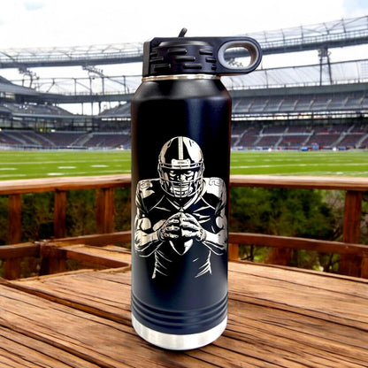 32oz American Football Water Bottle, Laser Engraved Gift Sport Players Football Lovers, Travel Bottle, Double Wall with Screw Lid