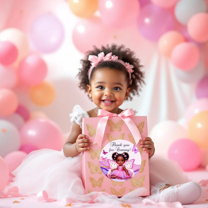 Butterfly Labels African American Baby Girl, 40 Hot Pink Party Favors Decorations, Baby Shower Birthday Butterflies Decor