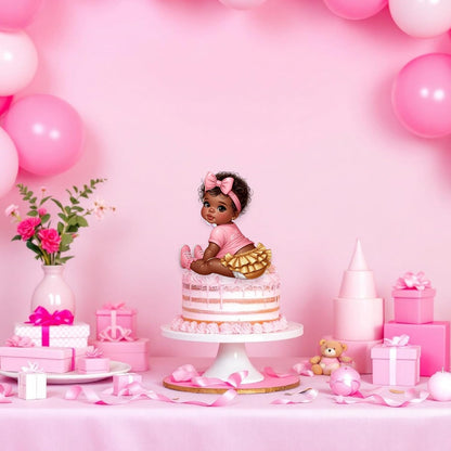 African American Baby Girl Shower Cutouts, Pink Gold Party Decorations, DIY Centerpieces Cupcake Toppers Baby Shower, Birthday, Gender Reveal (10.6" (3 Facing Left, 3 Facing Right))