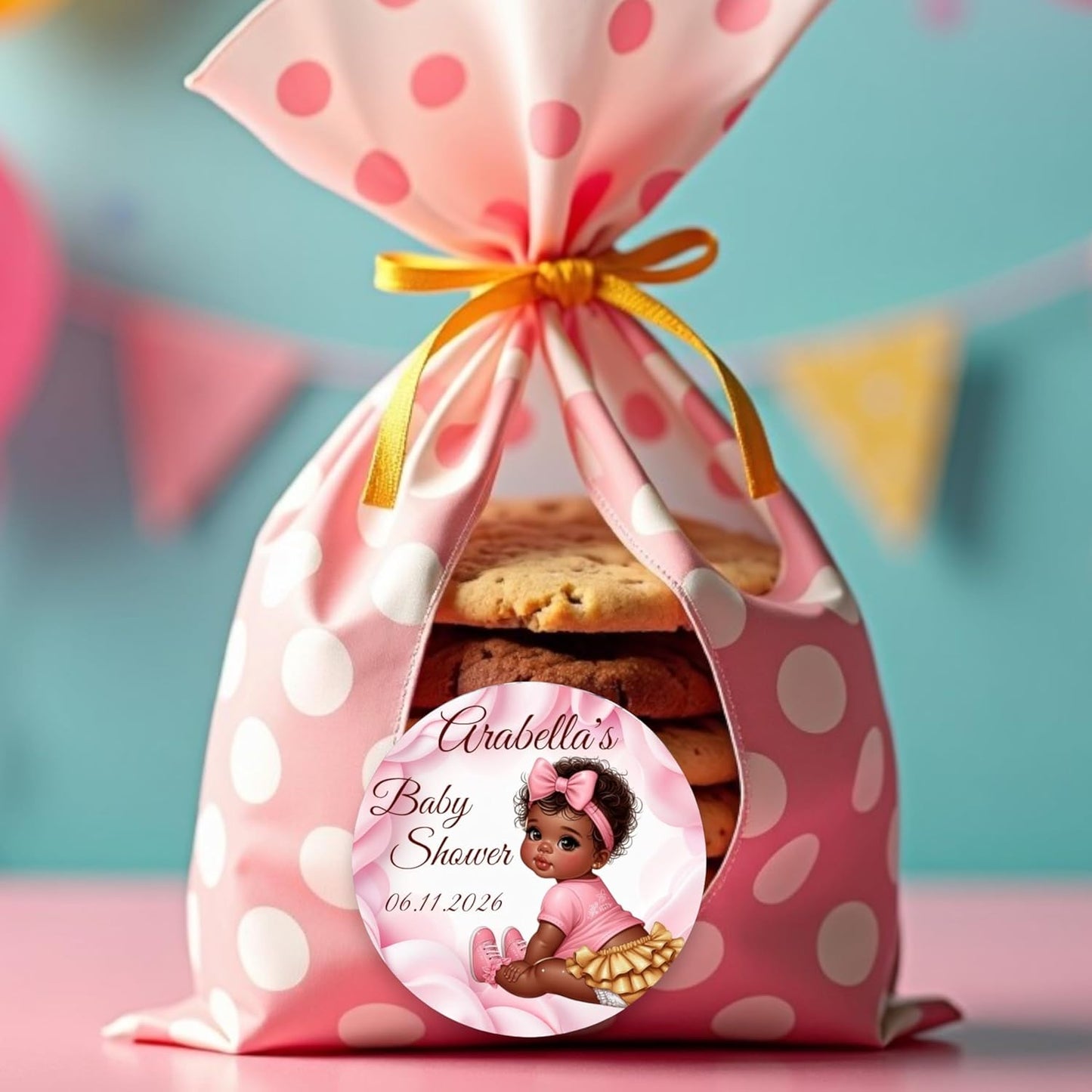 Personalized Girl African American Party Favor Labels, 1st Birthday Custom Name Date Stickers Decorations