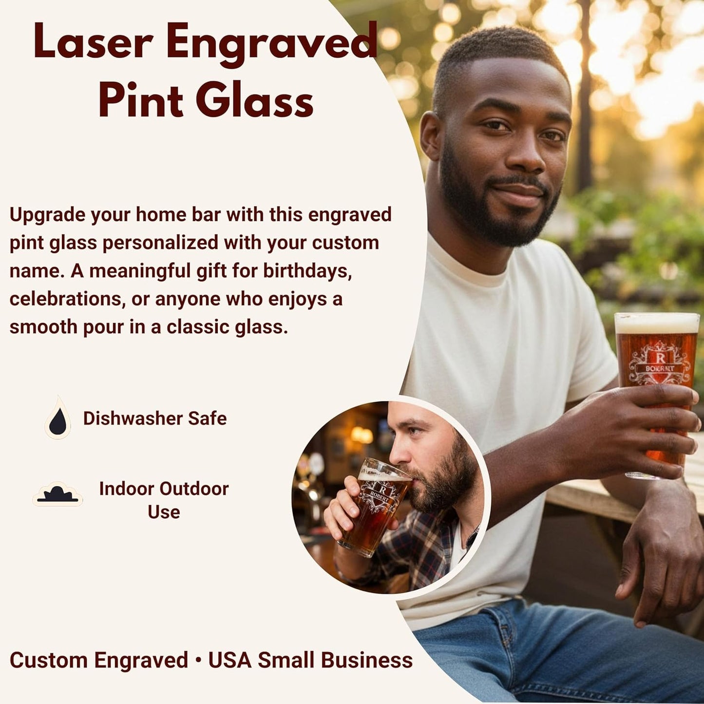 Custom Beer Pint Glass 16 oz Personalized Glasses for Men, Women, Friends Family, Wedding Birthday Drinkware (1, Design 1)