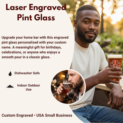 Custom Beer Pint Glass 16 oz Personalized Glasses for Men, Women, Friends Family, Wedding Birthday Drinkware (1, Design 1)