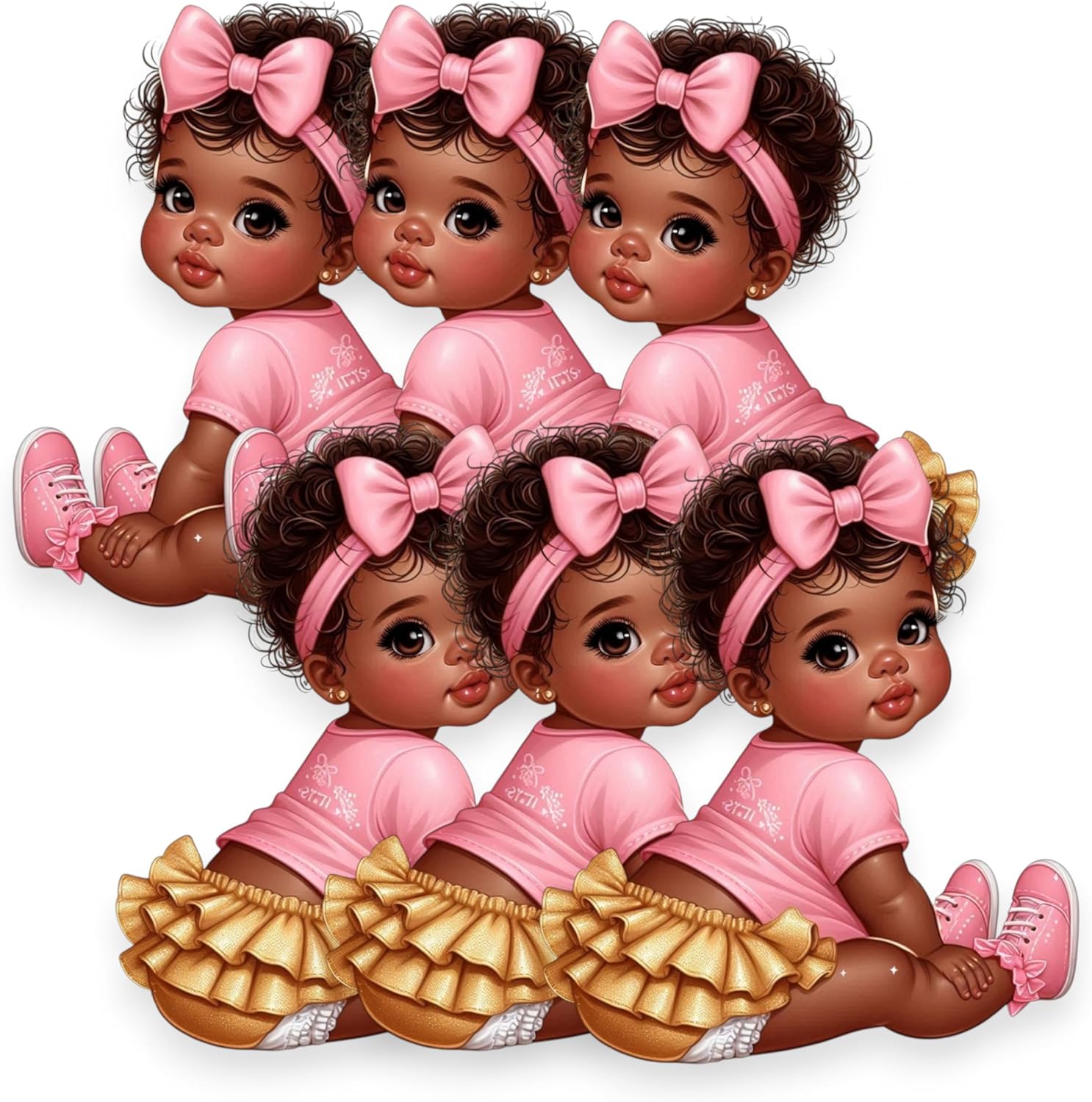 African American Baby Girl Shower Cutouts, Pink Gold Party Decorations, DIY Centerpieces Cupcake Toppers Baby Shower, Birthday, Gender Reveal (10.6" (3 Facing Left, 3 Facing Right))