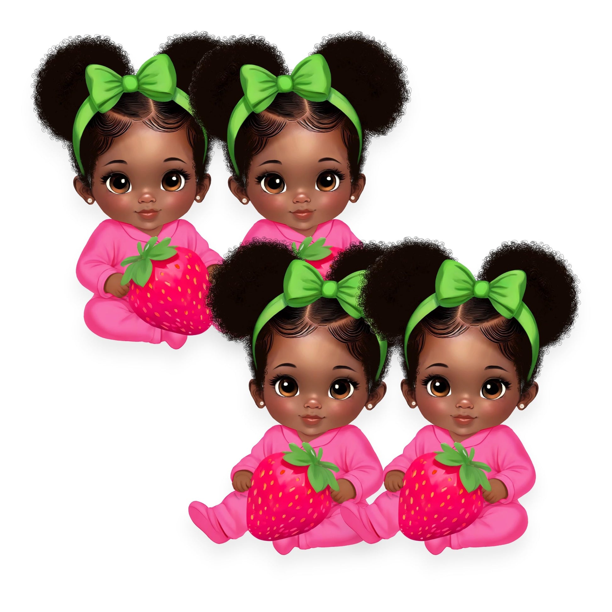 Sitting Strawberry Baby Girl Cutouts Centerpieces, Strawberry Theme Party Table Decor, Red Pink Green Baby Shower Birthday Party Decor (Brunette, One Double Sided Centerpiece)