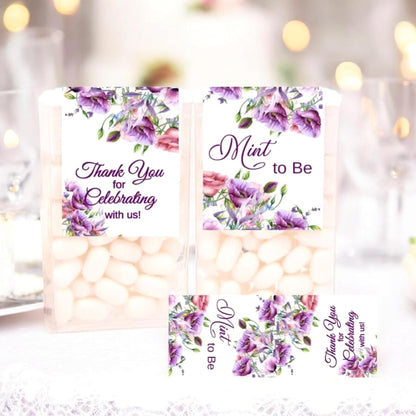 Favor Labels for Tic Tac Boxes, Purple Floral Mint to Be Party Bridal Shower Favors, Self-Adhesive, Gloss Sticker Paper (24 Labels)