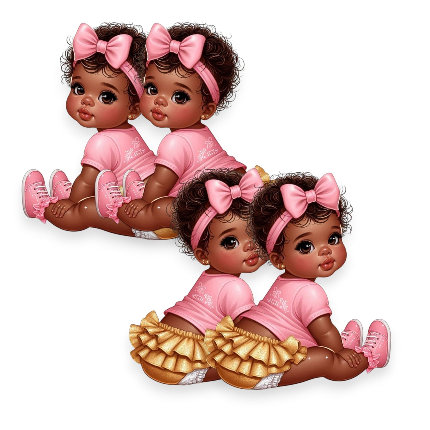 African American Baby Girl Shower Cutouts, Pink Gold Party Decorations, DIY Centerpieces Cupcake Toppers Baby Shower, Birthday, Gender Reveal (10.6" (3 Facing Left, 3 Facing Right))