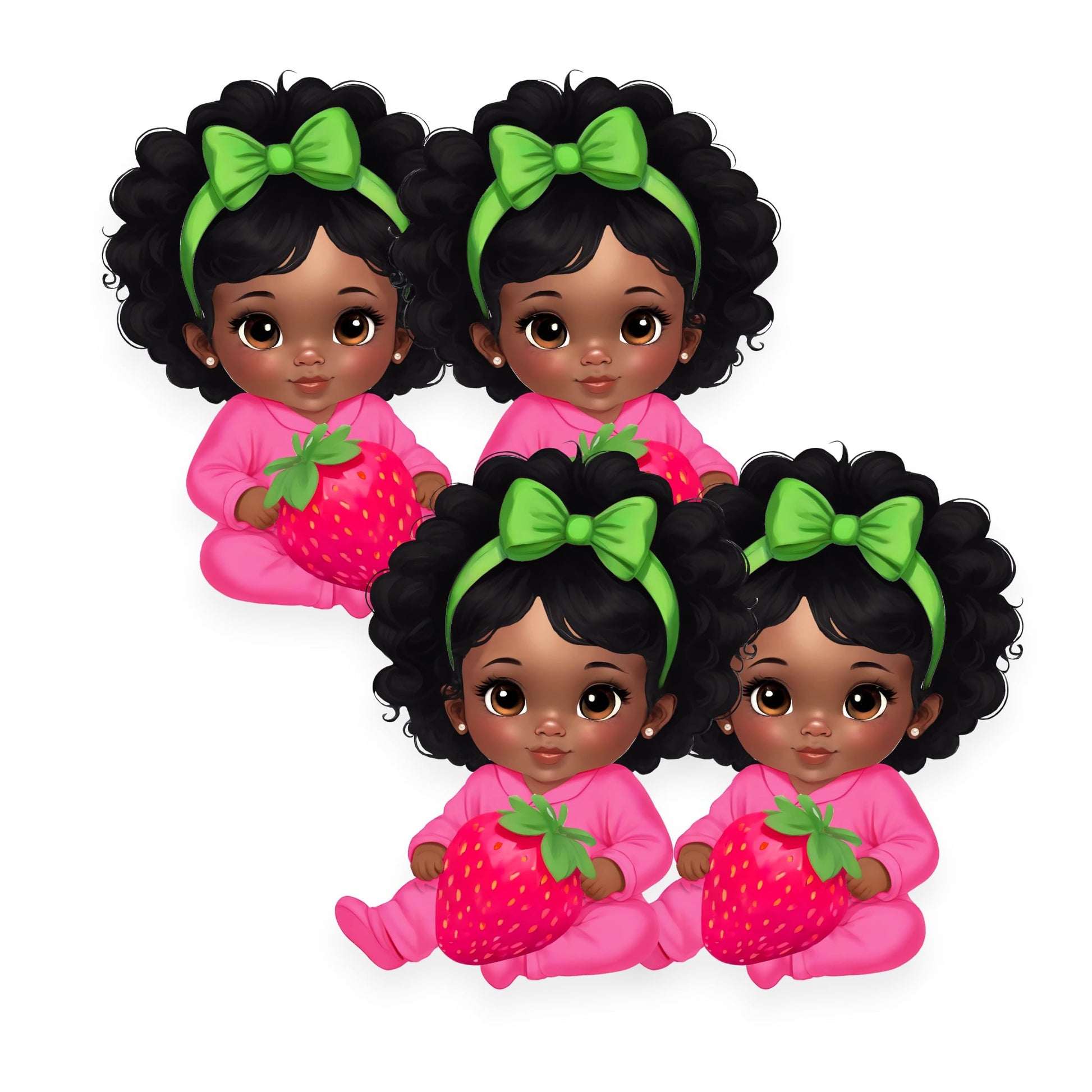 Sitting Strawberry Baby Girl Cutouts Centerpieces, Strawberry Theme Party Table Decor, Red Pink Green Baby Shower Birthday Party Decor (Brunette, One Double Sided Centerpiece)