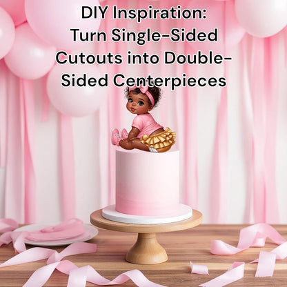 African American Baby Girl Shower Cutouts, Pink Gold Party Decorations, DIY Centerpieces Cupcake Toppers Baby Shower, Birthday, Gender Reveal (10.6" (3 Facing Left, 3 Facing Right))