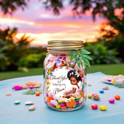 Wildflower Baby Shower Labels Tags Girls 1st Birthday Decorations, 2 Inch Round Stickers, Set of 40 Spring Floral Party Favor Decor (African American)