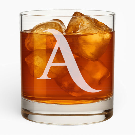10.5 oz Whiskey Glass with Engraved Letter – Minimalist Design Alphabet