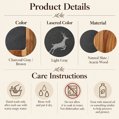Personalized Acacia Wood & Slate Cheese Board – Custom Engraved Charcuterie Serving Board, Wedding & Housewarming Gift