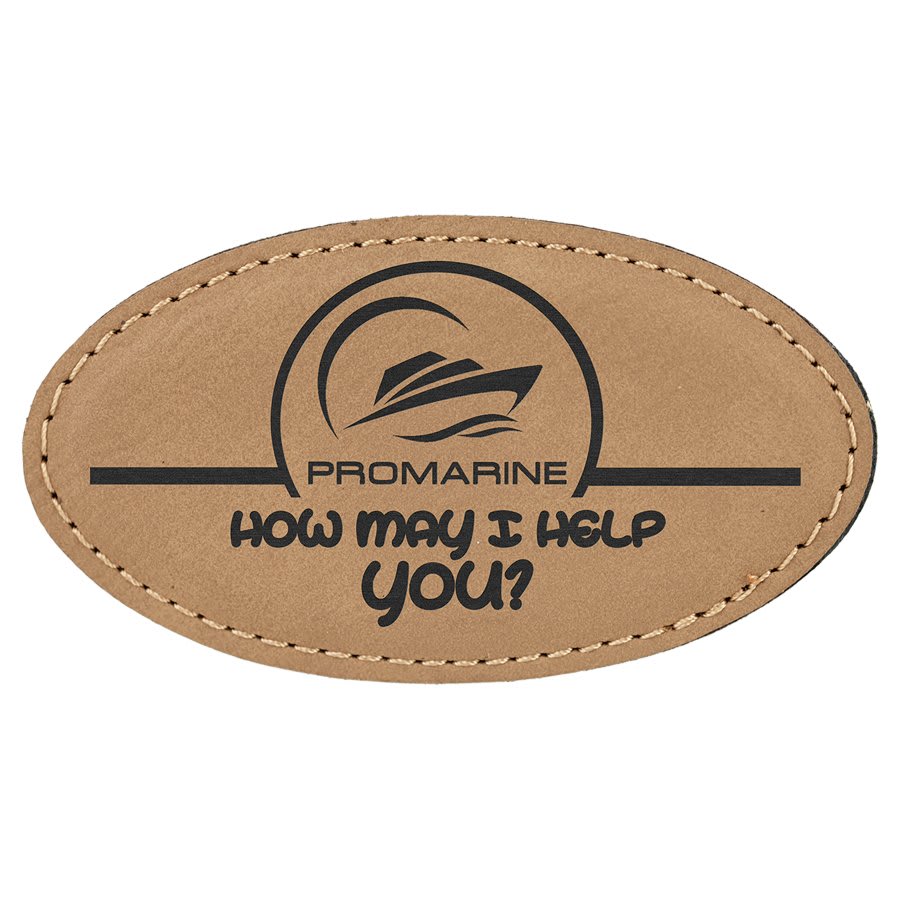 3 1/4" x 1 3/4" Light Brown Laserable Leatherette Oval Badge with Magnet, custom engraved name badge