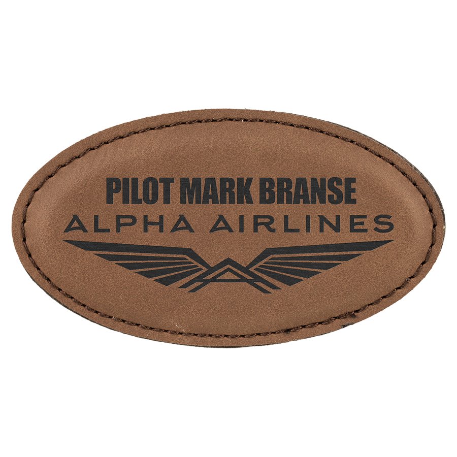 3 1/4" x 1 3/4" Dark Brown Laserable Leatherette Oval Badge with Magnet, custom engraved name badge