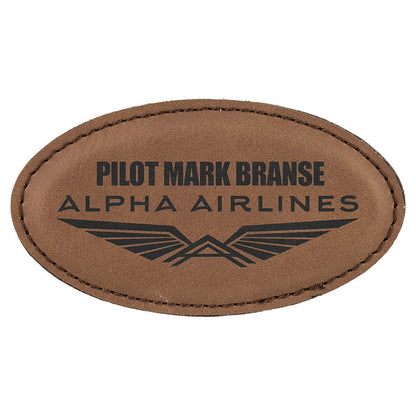 3 1/4" x 1 3/4" Dark Brown Laserable Leatherette Oval Badge with Magnet, custom engraved name badge