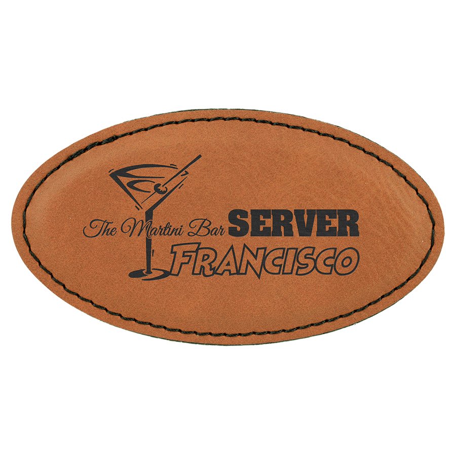 3 1/4" x 1 3/4" Rawhide Laserable Leatherette Oval Badge with Magnet, custom engraved name badge
