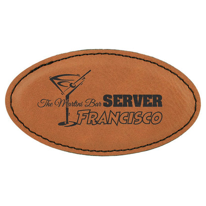 3 1/4" x 1 3/4" Rawhide Laserable Leatherette Oval Badge with Magnet, custom engraved name badge