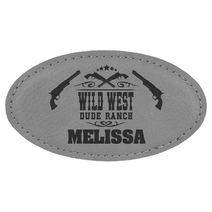 3 1/4" x 1 3/4" Gray Laserable Leatherette Oval Badge with Magnet, custom engraved name badge