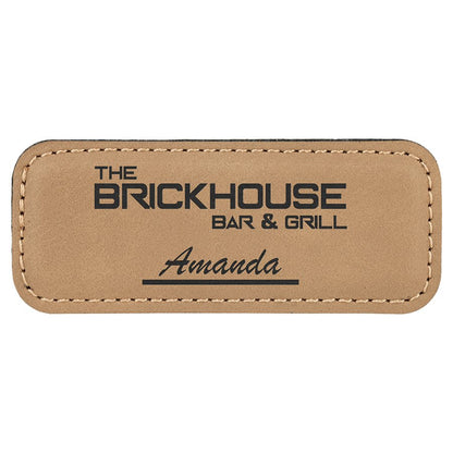 3 1/4" x 1 1/4" Light Brown Laserable Leatherette Badge with Magnet, custom engraved name badge