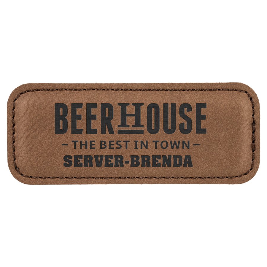 3 1/4" x 1 1/4" Dark Brown Laserable Leatherette Badge with Magnet, custom engraved name badge