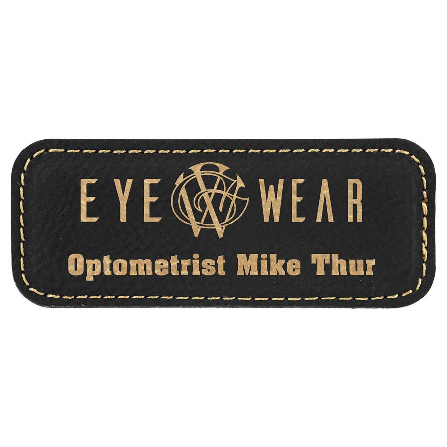 3 1/4" x 1 1/4" Black/Gold Laserable Leatherette Badge with Magnet, custom engraved name badge