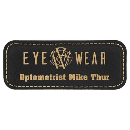 3 1/4" x 1 1/4" Black/Gold Laserable Leatherette Badge with Magnet, custom engraved name badge