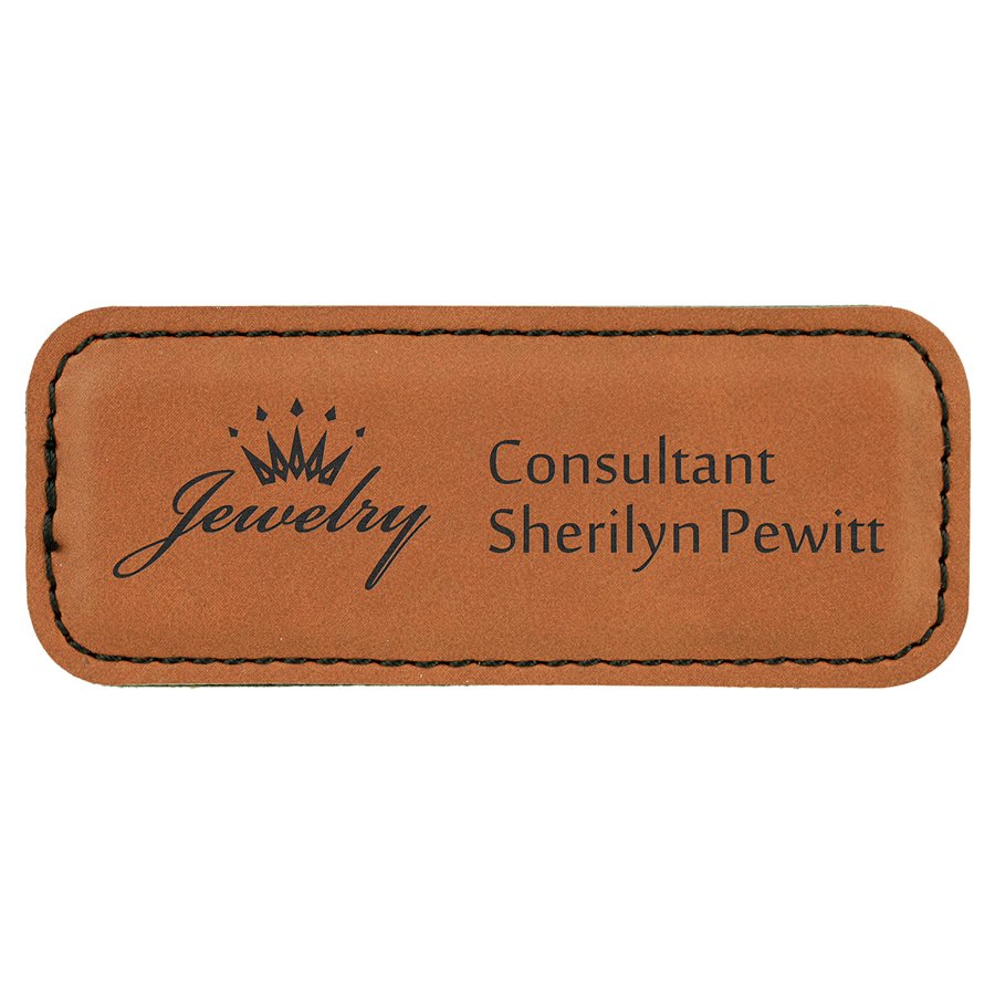3 1/4" x 1 1/4" Rawhide Laserable Leatherette Badge with Magnet, custom engraved name badge