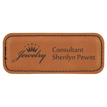 3 1/4" x 1 1/4" Rawhide Laserable Leatherette Badge with Magnet, custom engraved name badge
