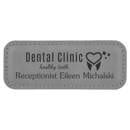 3 1/4" x 1 1/4" Gray Laserable Leatherette Badge with Magnet, custom engraved name badge