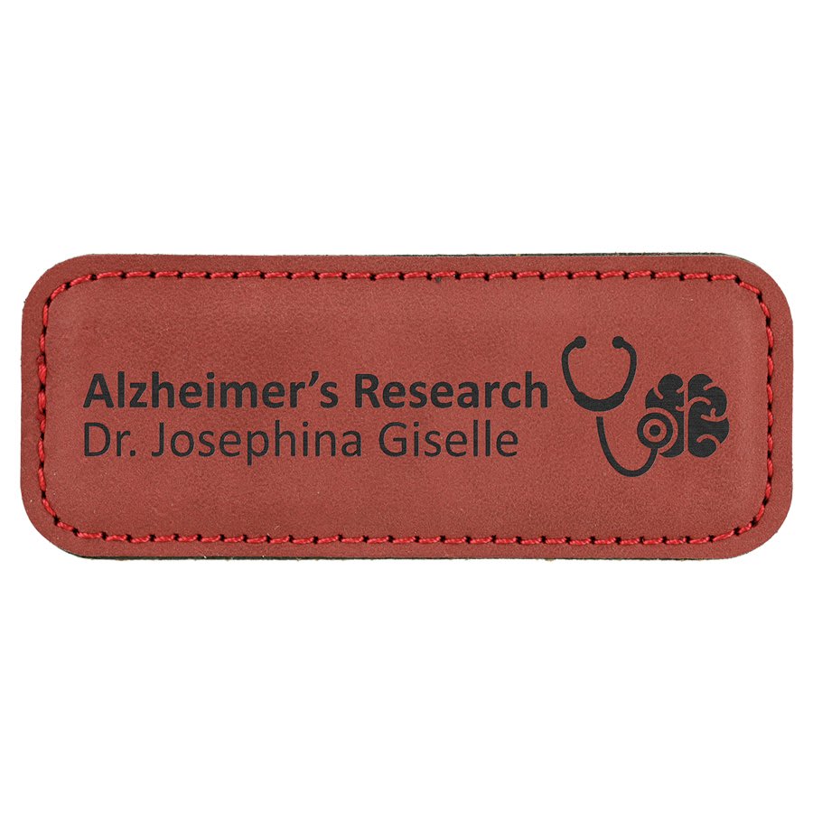 3 1/4" x 1 1/4" Rose Laserable Leatherette Badge with Magnet, custom engraved name badge