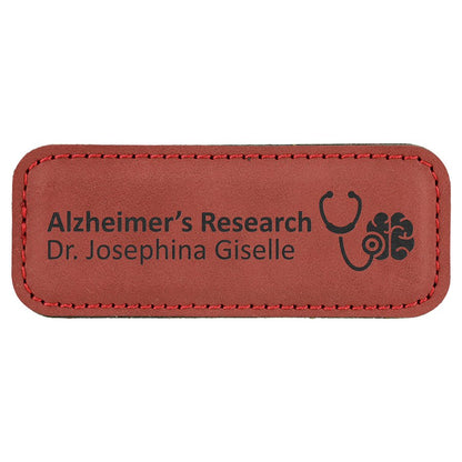 3 1/4" x 1 1/4" Rose Laserable Leatherette Badge with Magnet, custom engraved name badge
