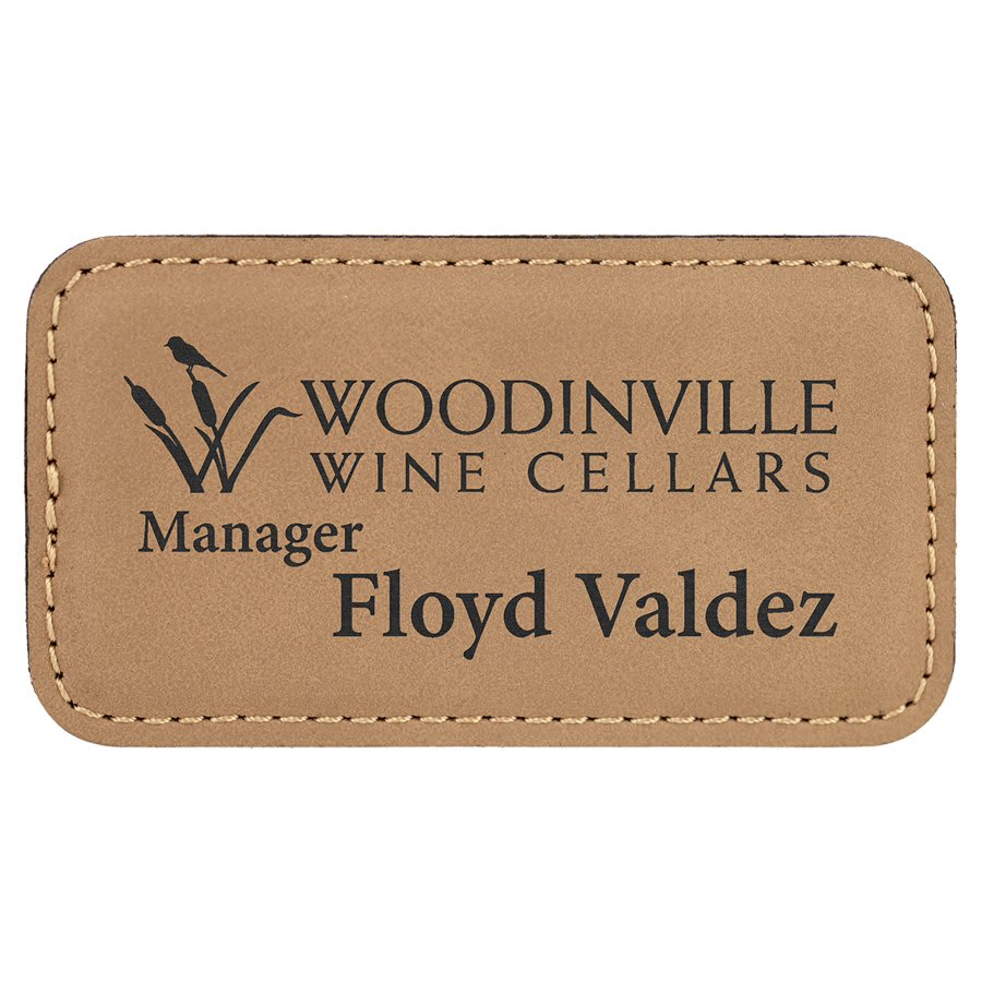 3 1/4" x 1 3/4" Light Brown Laserable Leatherette Badge with Magnet, custom engraved name badge