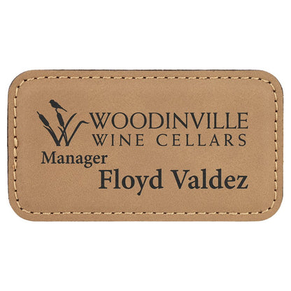 3 1/4" x 1 3/4" Light Brown Laserable Leatherette Badge with Magnet, custom engraved name badge