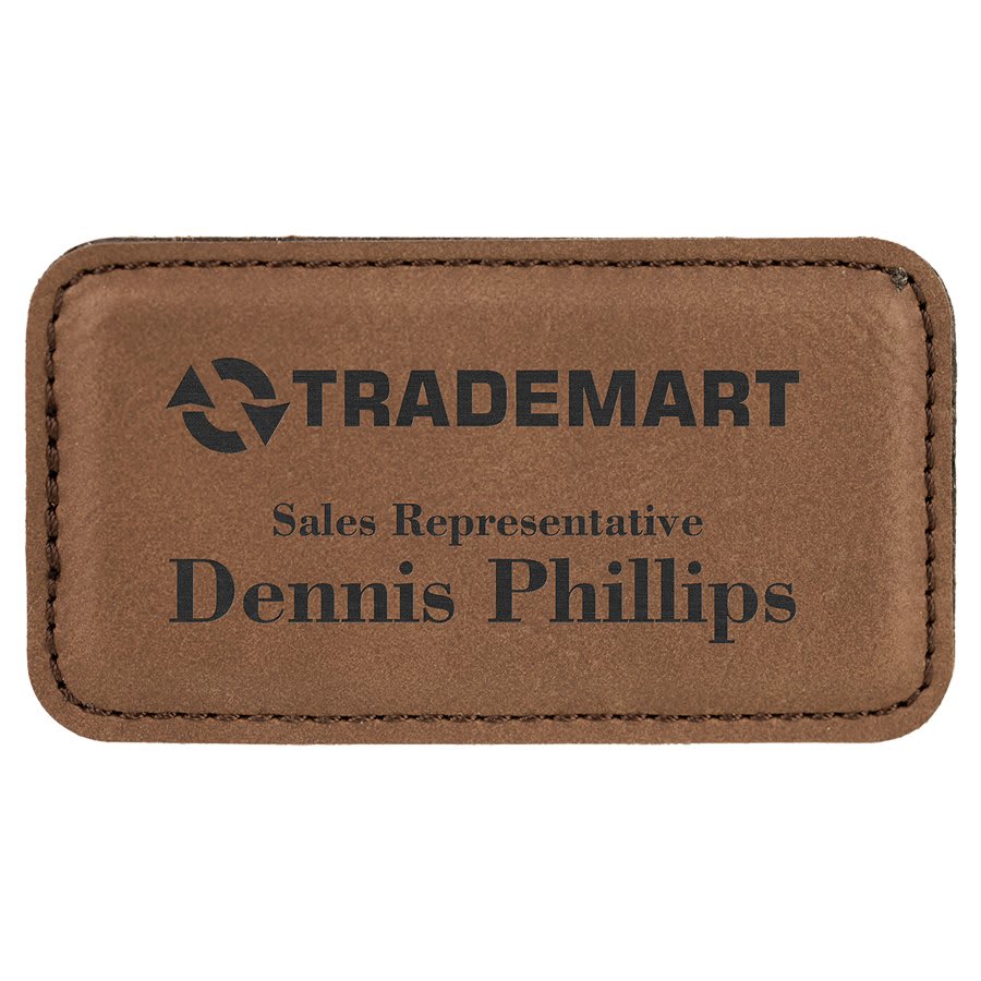 3 1/4" x 1 3/4" Dark Brown Laserable Leatherette Badge with Magnet, custom engraved name badge