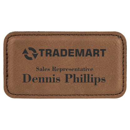 3 1/4" x 1 3/4" Dark Brown Laserable Leatherette Badge with Magnet, custom engraved name badge