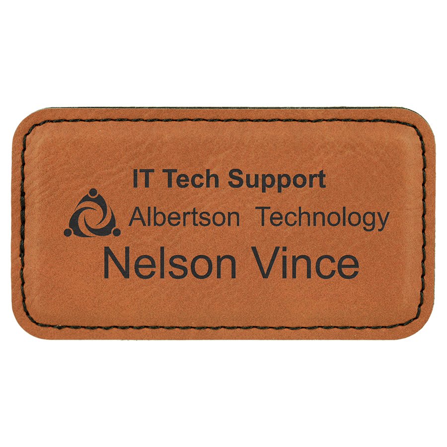 3 1/4" x 1 3/4" Rawhide Laserable Leatherette Badge with Magnet, custom engraved name badge