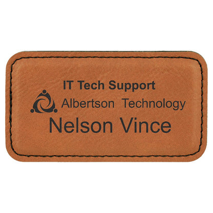 3 1/4" x 1 3/4" Rawhide Laserable Leatherette Badge with Magnet, custom engraved name badge