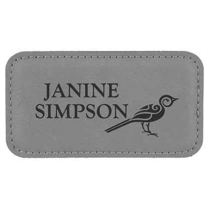3 1/4" x 1 3/4" Gray Laserable Leatherette Badge with Magnet, custom engraved name badge