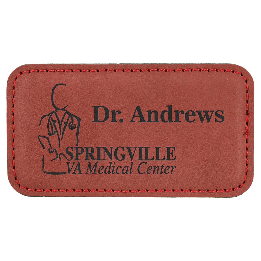 3 1/4" x 1 3/4" Rose Laserable Leatherette Badge with Magnet, custom engraved name badge