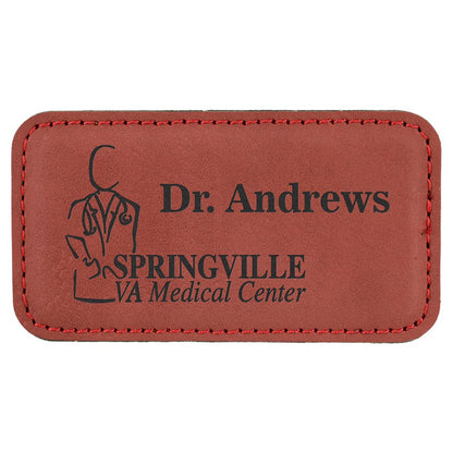 3 1/4" x 1 3/4" Rose Laserable Leatherette Badge with Magnet, custom engraved name badge