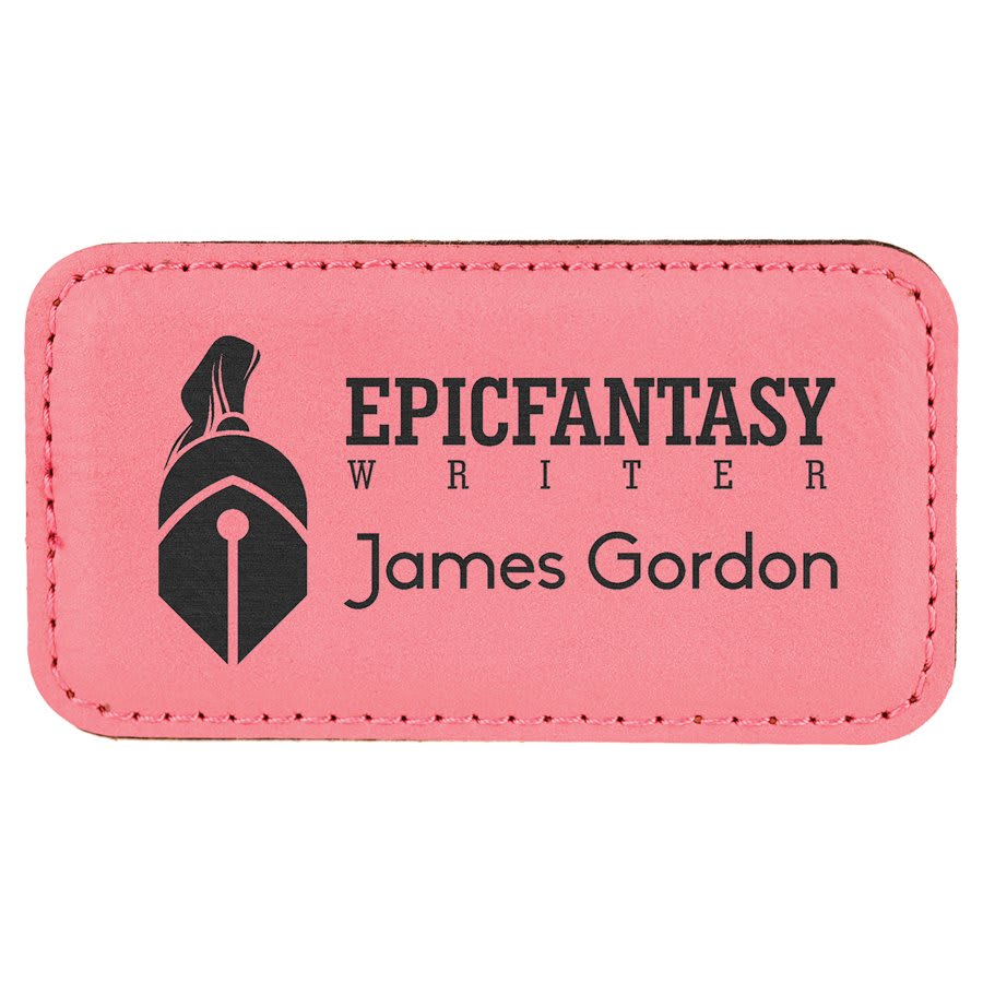 3 1/4" x 1 3/4" Pink Laserable Leatherette Badge with Magnet, custom engraved name badge