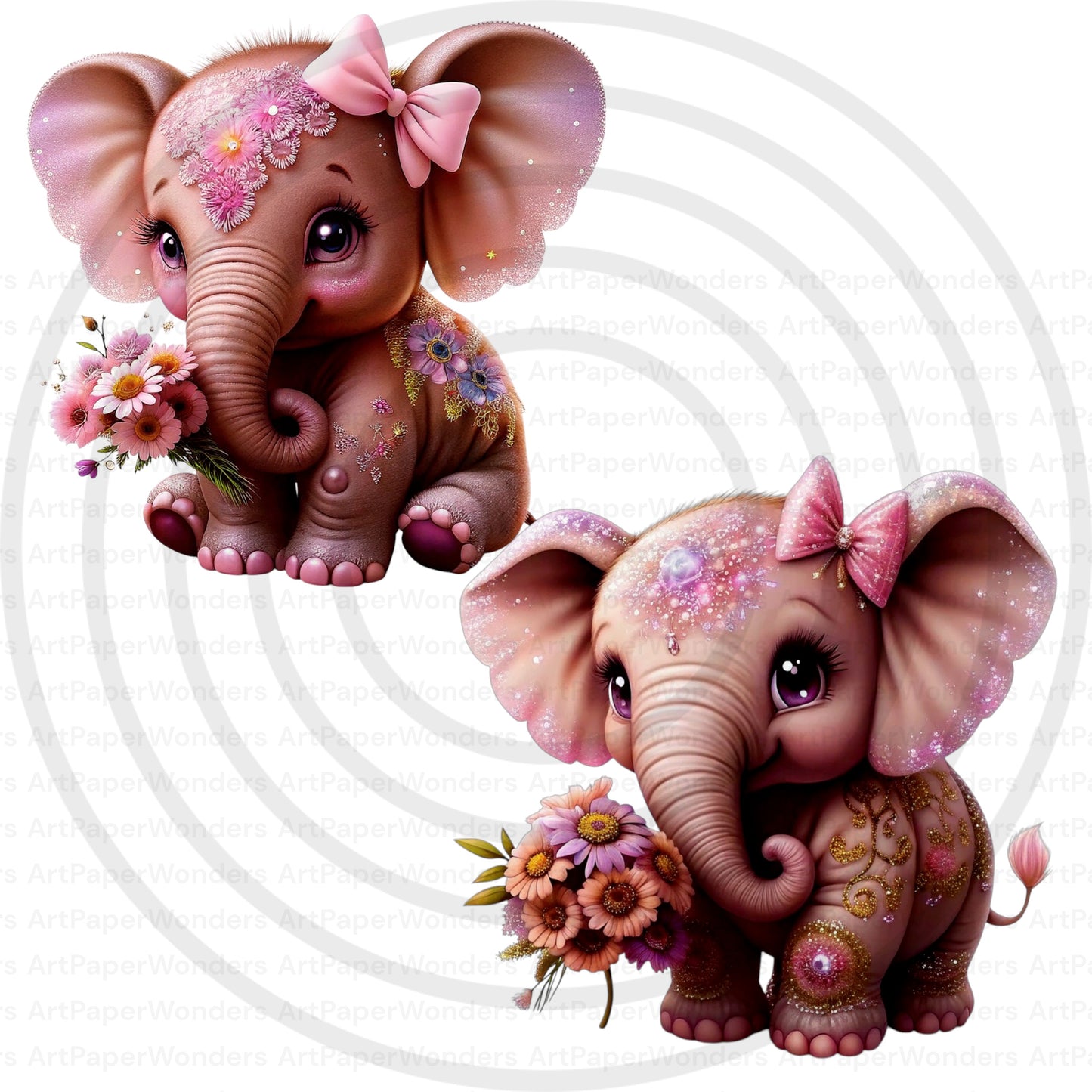 Baby Girl Elephant Watercolor Digital Download Clipart PNG