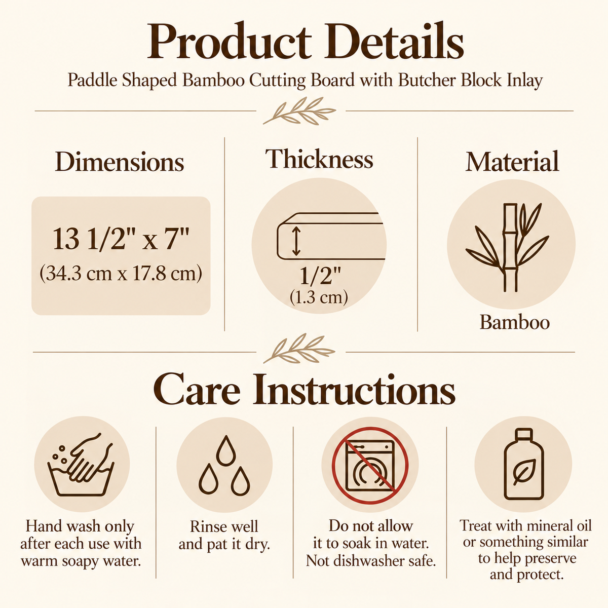 Bamboo cutting board care guide: hand wash, dry right away, oil with food-safe mineral oil