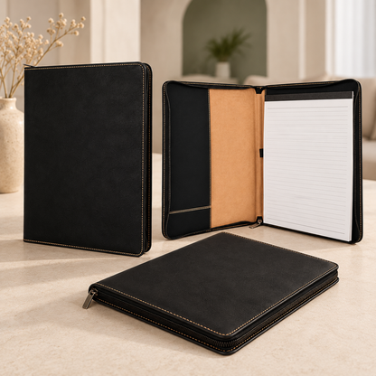 Engraved Leatherette Portfolio with Zipper and Notepad, 9.5" x 12", Personalized Padfolio with Name or Logo