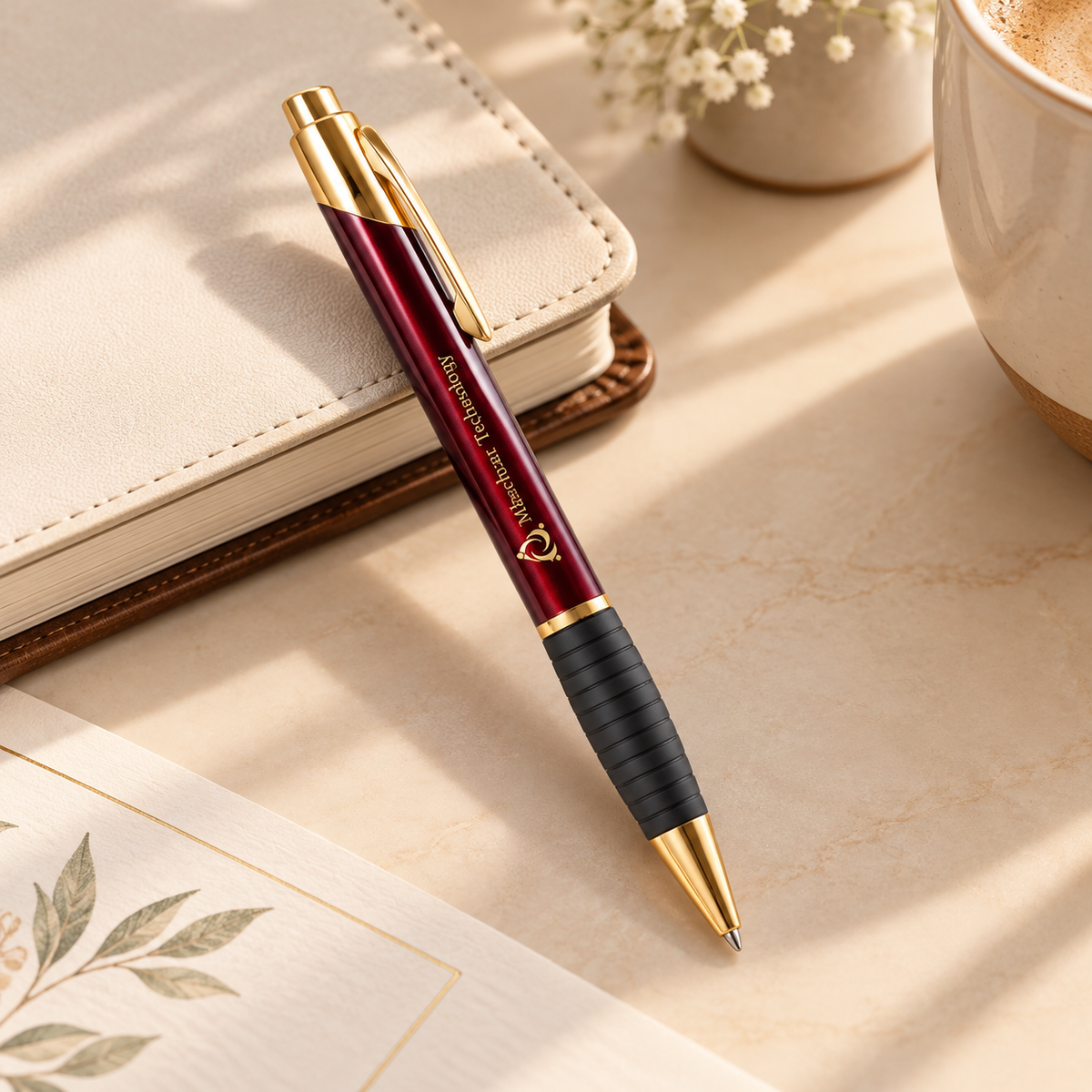 Engraved Brass Pen with Gripper — Personalized Pen, Blue Ink