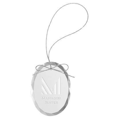 Engraved clear oval glass Christmas ornament with silver string