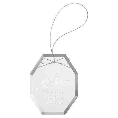 Engraved clear octagon glass Christmas ornament with silver string