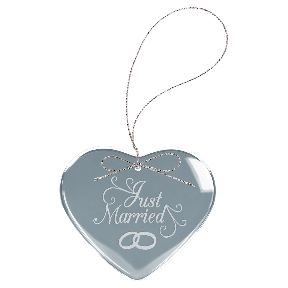 Engraved clear heart glass Christmas ornament with silver string