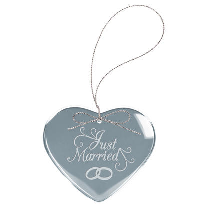 Engraved clear heart glass Christmas ornament with silver string